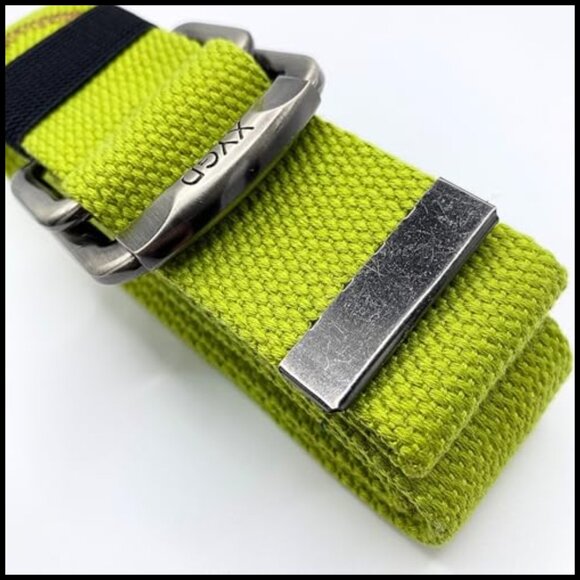 Double D-Ring Metal Buckle Canvas Web Belt, Adjustable 53 inch